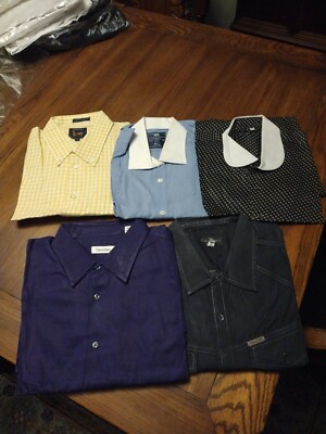5 Mens Button Up Dress Shirt. Calvin Klein, Marc Ecko, Hawes & Curtis.
