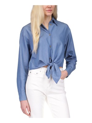 Женский синий топ MICHAEL MICHAEL KORS с манжетами и воротником на пуговицах XS