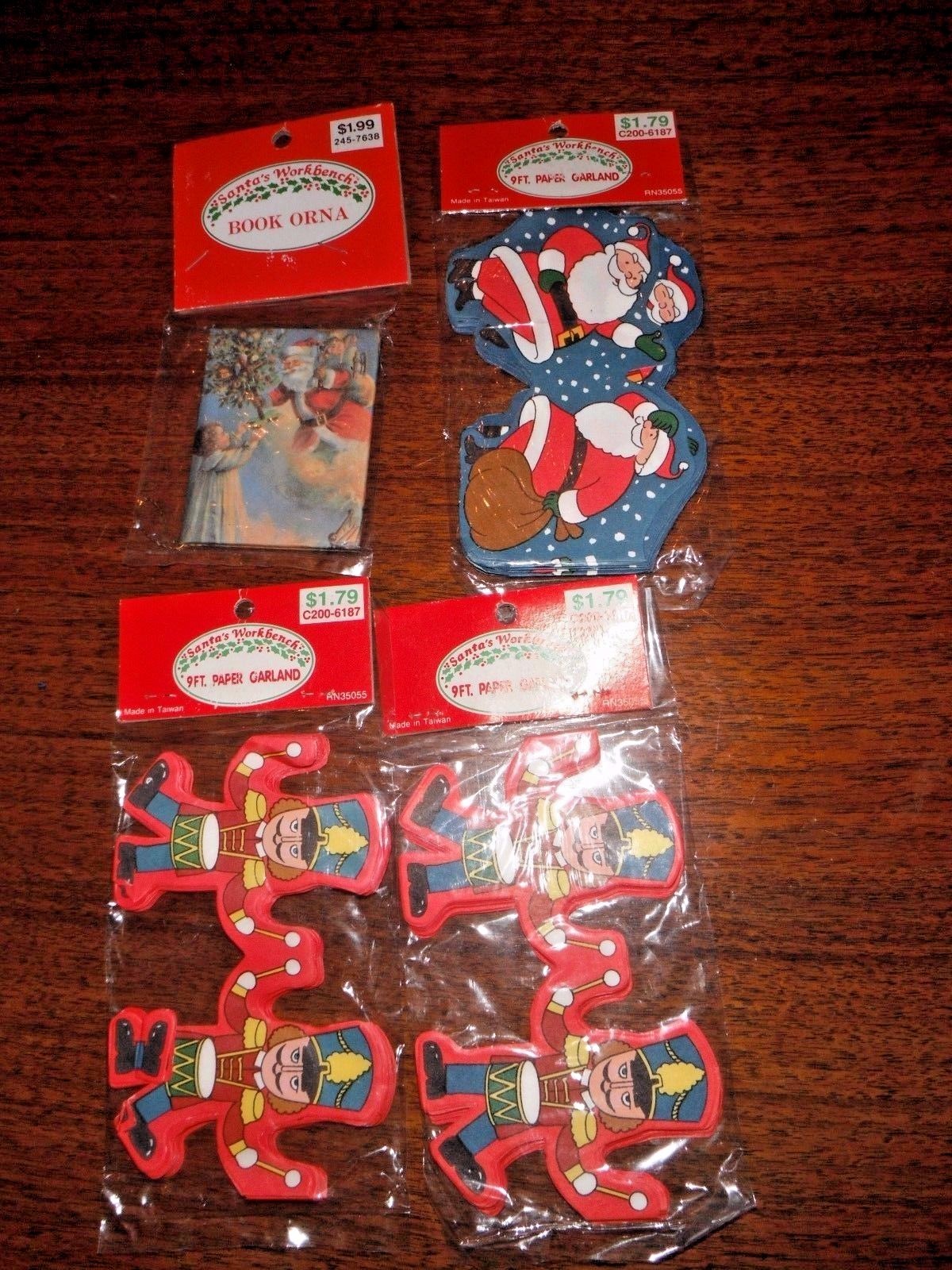 3 NIP Vintage Santa's Workbench 9' Paper Garlands Santa Soldiers Free Ship USA