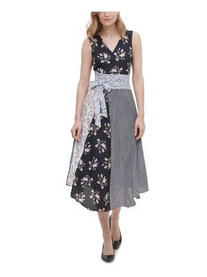 

CALVIN KLEIN Женское черное платье с цветными блоками без рукавов + расклешенное платье Размер, Черный