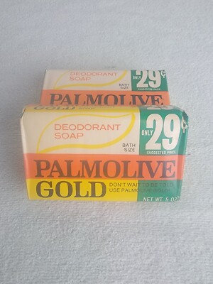 Vintage Palmolive Gold Deodorant Bar Soap Shower Size 5oz Bar. Lot of 2