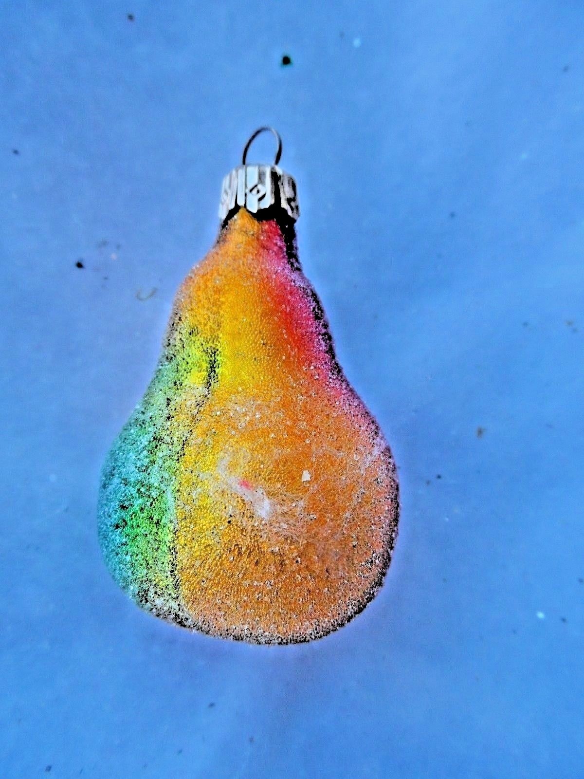 Vintage Glass Christmas Ornament -MINI PEAR w/VENETIAN DEW