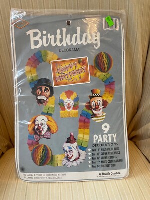 Vintage 1988 Beistle Creepy Clown Honeycomb Birthday Decorating Kit