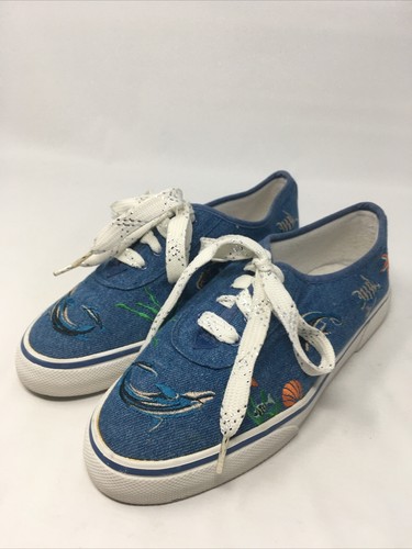 Sabastino Women's Blue Canvas Embroidered “Laguna” shoes Size 7M Pre-Owned
