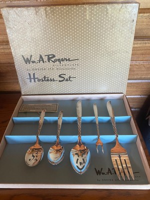 Wm A. Rogers Silverplate 5pc Hostess Set Original Box Always/Wildwood 1958