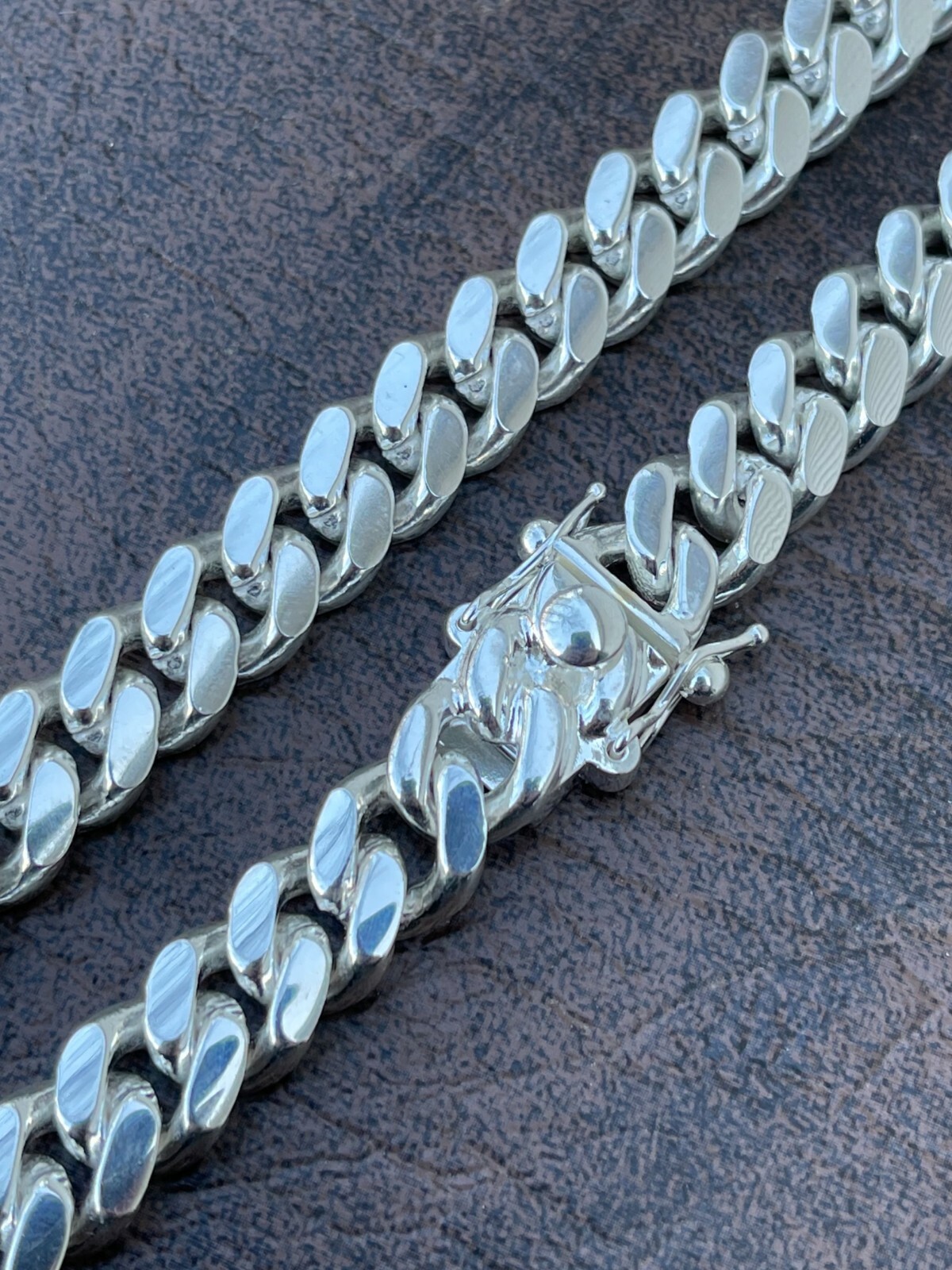Preowned Hip Hop Men's Miami Cuban Link Chain Real 925 Sterling Silver