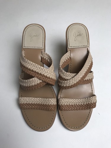 JOIE 36.5 Women’s What’s Going On Braided Heeled Sandals Mules Brown 3.5”