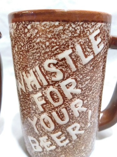 New Vintage Whistle For Your Beer Stein Pair Japan Brown Ceramic Mug Glass Lot 2