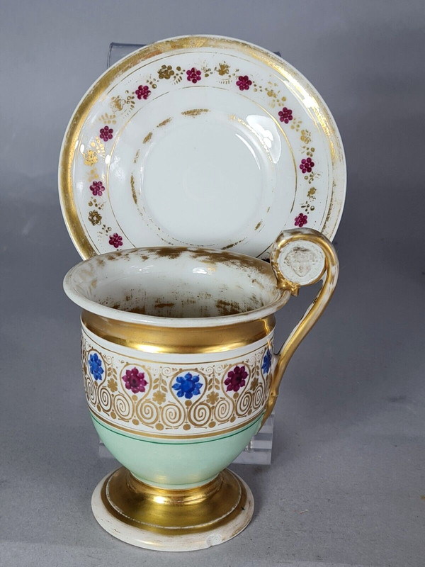 Grande Tasse 1er Empire Porcelaine Vieux Paris Polycrome & DorÃ©E. B705
