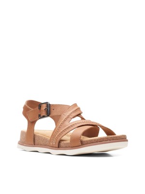 

CLARKS COLLECTION Женские коричневые кожаные сандалии на танкетке Brynn Ave на платформе 1 дюйм, 8,5 м, Коричневый, 26165120