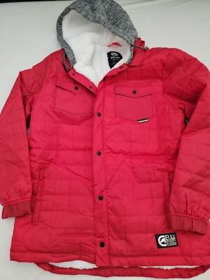 Marc Ecko Mens Red 3/4 Length Zip Up Hooded Fleece Lining Coat Size XL