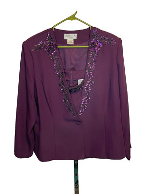 Vintage Che Studio Women's Beaded Fully Lined Blazer Jacket & Tank Top Size 18