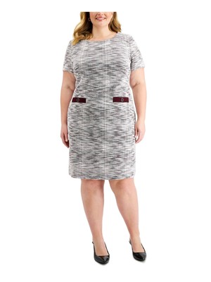 CONNECTED APPAREL Womens Gray Short Sleeve Above The Knee Shift Dress Plus 22W