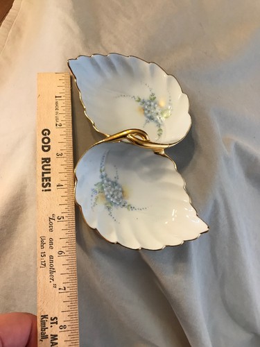 VTG Lefton China Hand-Painted Floral Leaf Double Dish Bridge Bowl Nut relish mix