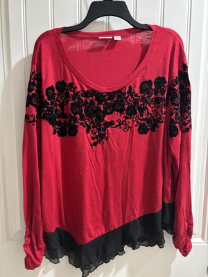 Cato Women s Sz 22/24W Red/Black Blouse Lace trim