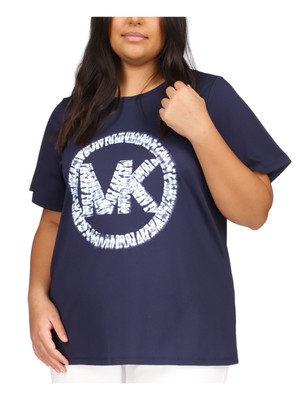 

MICHAEL MICHAEL KORS Женская темно-синяя футболка с коротким рукавом и круглым вырезом с логотипом Plus, Navy