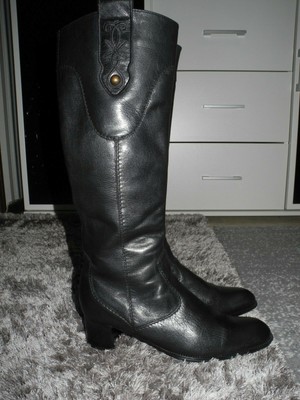  Ara Stiefel Schwarz Leder Knie hoch UK 5,5 - 38,5 Luftpolster