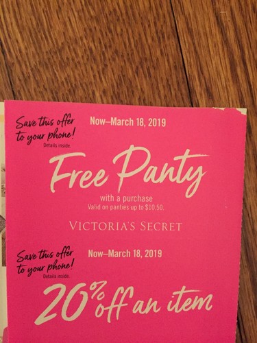 Victoria Secret Coupons Lot Of 4-Expiration 3/18/19-Free Panty,20%,50%, $25off