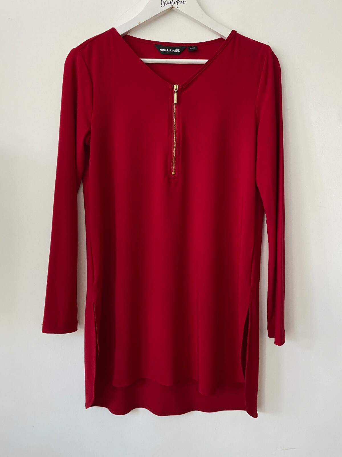 Nina Leonard Zip Low Tunic Top Navy, Red S, M - Picture 3 of 7