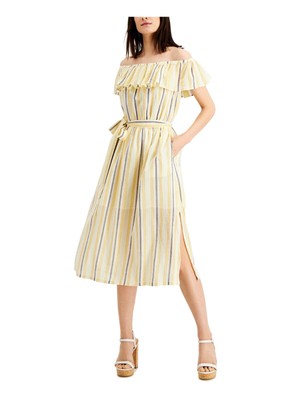 MICHAEL MICHAEL KORS Womens White Tie Lined Short Sleeve A-Line Dress Petites P