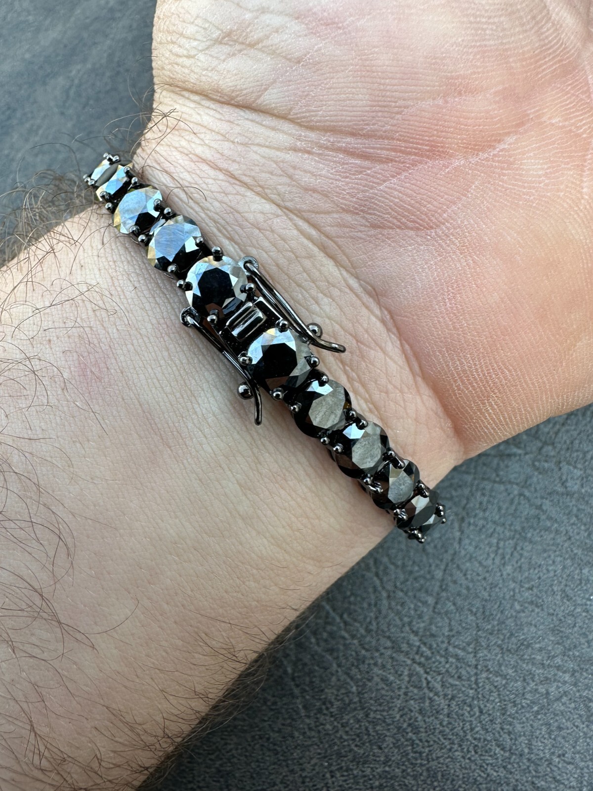 Pre-owned Silver Real Black Moissanite 7mm Tennis Bracelet Oxidized Black Rhodium Over 925