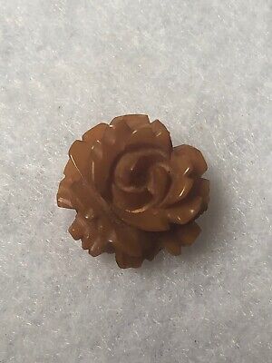 Antique Amber Rose Brooch Carved Butterscotch Opaque 1910s 1920s Jewelry Retro