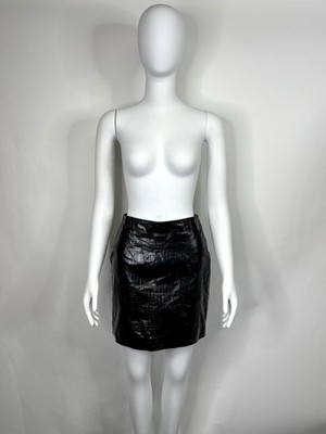 Vtg Gianni Versace AW1994 Black Patent Croc Embossed Leather Skirt IT 40