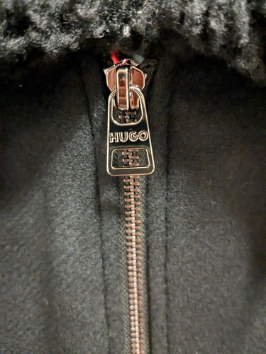 Pre-owned Hugo Boss Red Label Black Faux Shearling Collar Wool Blend Jacket Men Size Large