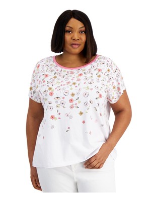 TOMMY HILFIGER Womens White Cotton Blend Short Sleeve Crew Neck T-Shirt Plus 0X