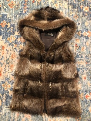 W21New design vintage 100%  High Quality real tanuki raccoon fox  Fur Waistcoat