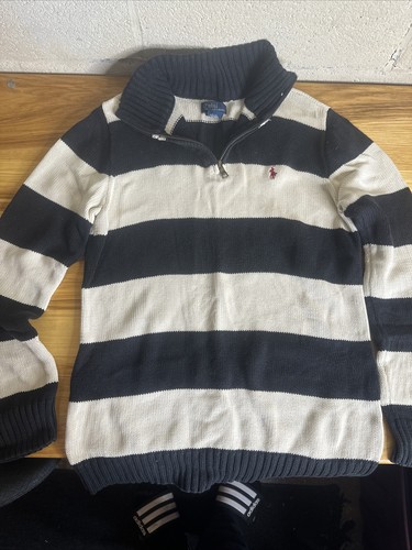 Polo Ralph Lauren  BEACH Lサイズ ジャンパー POLO RALPH LAUREN Black White Striped Logo 1/4 Zip Pullover