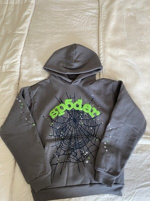 (100 PERCENT AUTHENTIC) Sp5der Hoodie Slate Grey Size Small