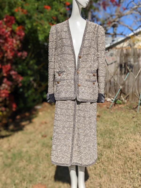 VINTAGE ADOLFO METALLIC KNIT DRESS SUIT