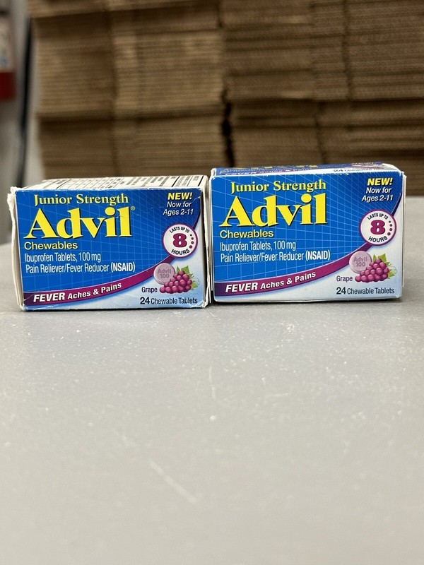 2x Advil Junior Strength Chewable Ibuprofen 100mg Grape Tablets 24 Ct