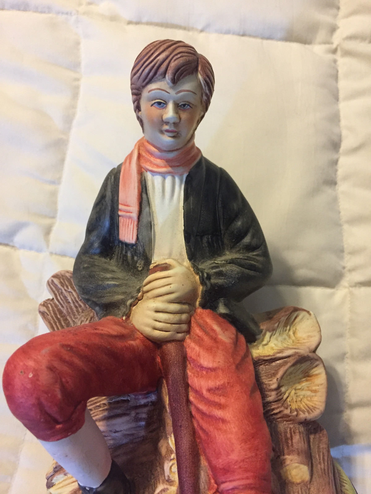 VINTAGE PORTUGAL ARTMARK BOY MAN WITH WOOD AXE CUTTING PORCELAIN FIGURE