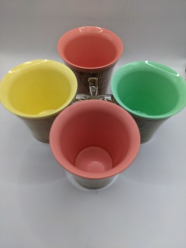 Vintage Raffia Ware Plastic Cups / Mugs Set 4 Thermo Temp Insulated Multi-Colors