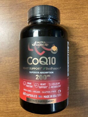NUTRA HARMONY CoQ10 200mg 60 Capsules Heart Brain Support Bioperine