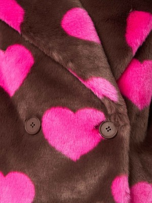 Pre-owned Saint Barth Mc2  Woman Furry Short Jacket With Heart Print In Brown