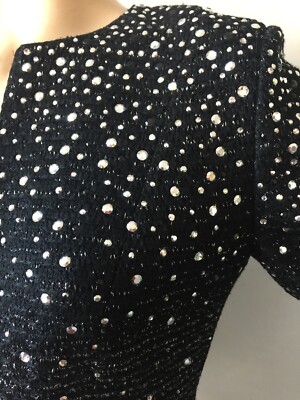 Pre-owned St. John Couture St John Knit Couture Sz 6 Black Caviar Jewel Jacket Wool Rayon