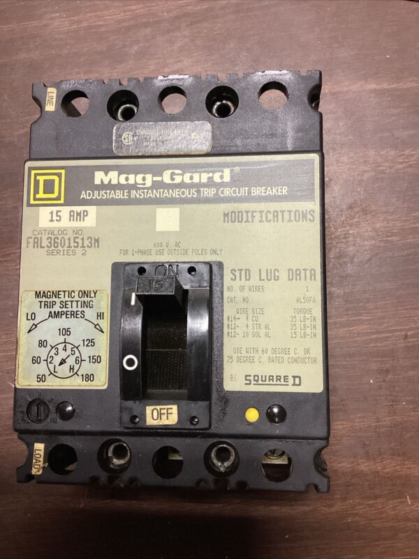 Square D  Mag-gard Fhp3601513m Circuit Breaker 15 Amps 3 Pole 600vac 