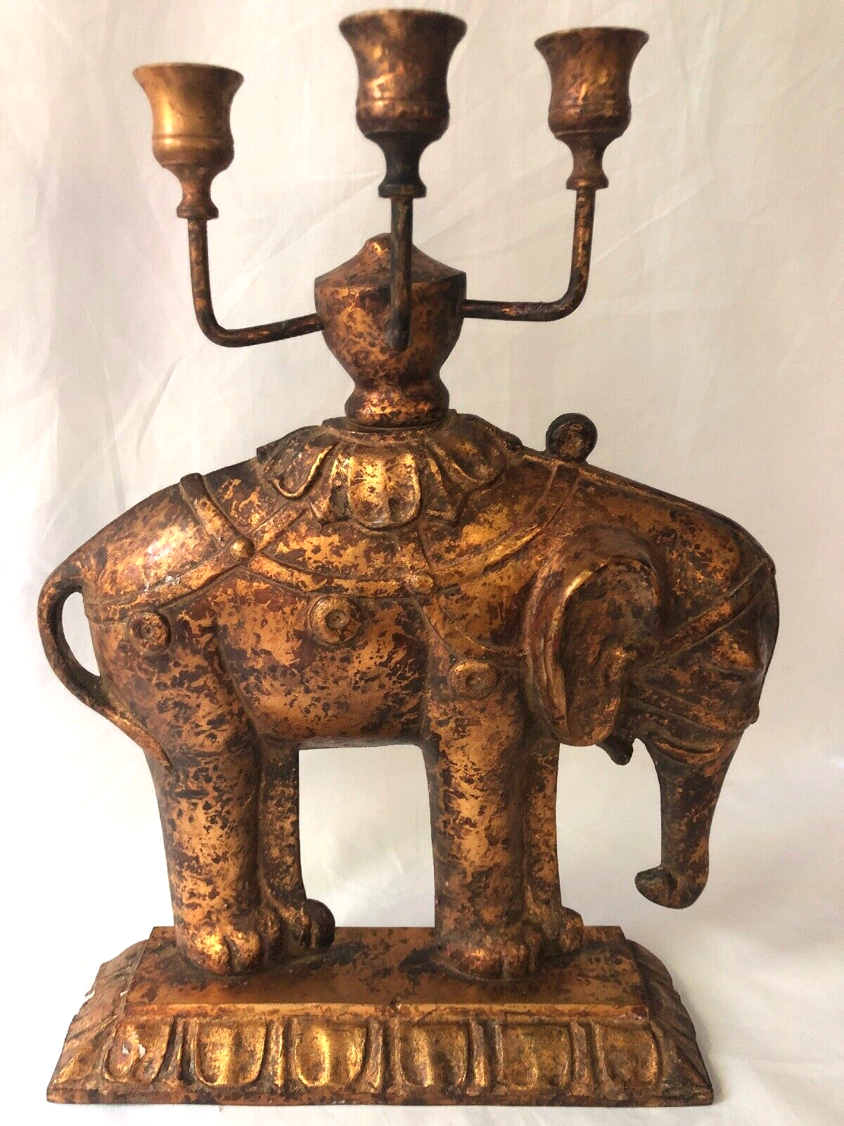 Metal Elephant Three Arm Candelabra Gold Boho 15