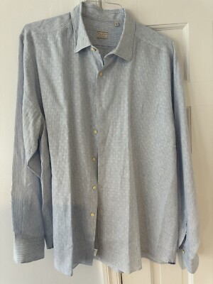 Xacus - Blue Stripe Linen Shirt  18.5/46 Size XL