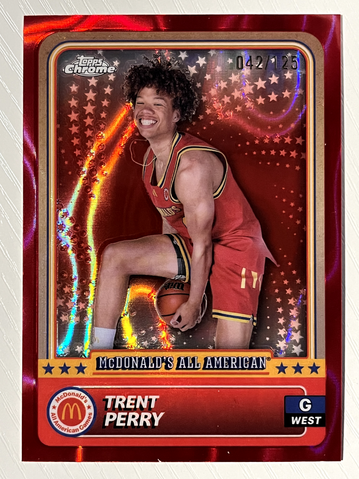 Trent Perry 2024 Topps Chrome McDonald's AA Red Lava Refractor 042/125 UCLA