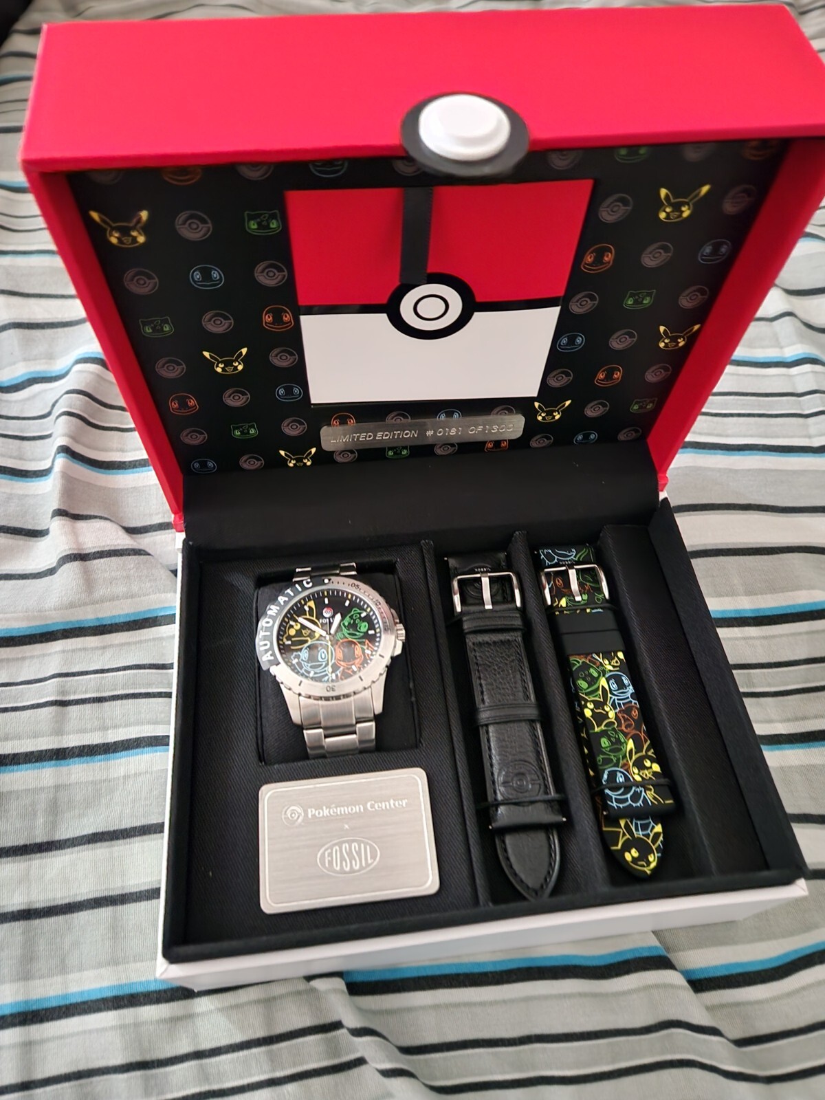 Pre-owned Pokémon Pokemon Center × Fossil: Kanto First Partners Stainless Steel Watch Box Set