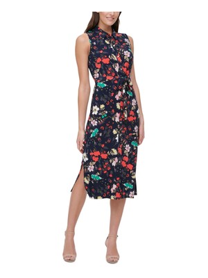 

TOMMY HILFIGER Женское темно-синее платье-рубашка миди без рукавов с поясом и пуговицами спереди, Navy