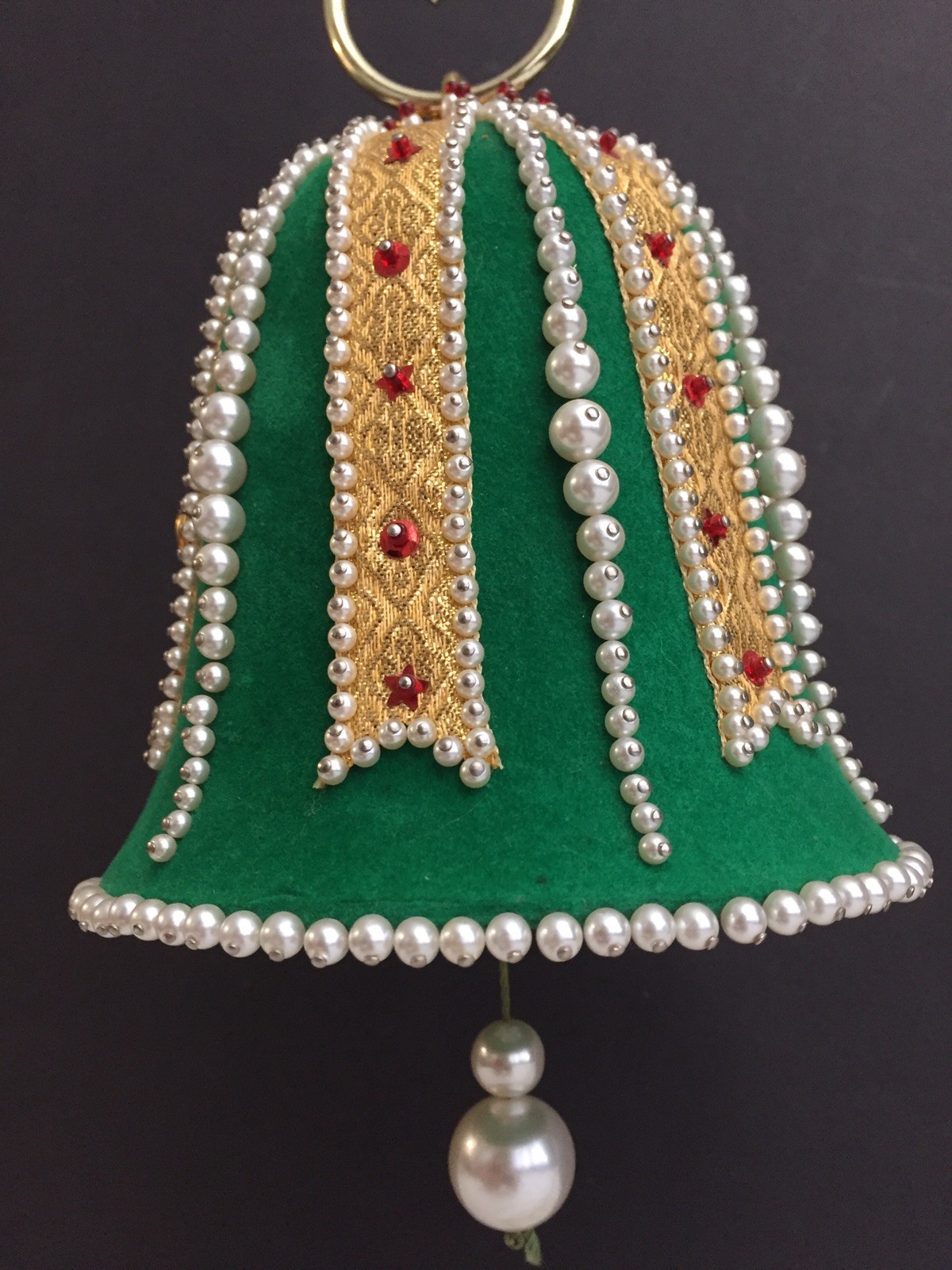 Vintage Beaded Sequin Music Box BELL Plays JINGLE BELLS Christmas Ornament