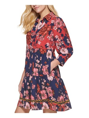

VINCE CAMUTO Женское коралловое платье-рубашка с рукавами 3/4 на пуговицах Petites, Коралл