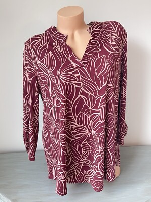 Dear Scarlett Maroon Lizzy Top V Neck Stretch Colorful Women Large L Palm Fall