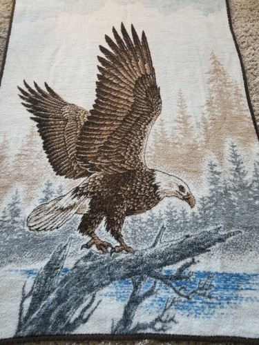 Gorgeous Vintage Made in Germany Plush Throw American Eagle Blanket 50