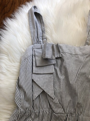 BCBG Generation Navy & White Pin Striped Ruffle Shift Cotton Dress Size M